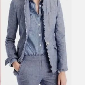 J. CREW Chambray Regent Blazer with Ruffle Trim Size 2
